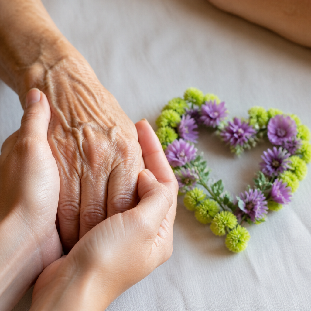 Hands of caregiver and senior